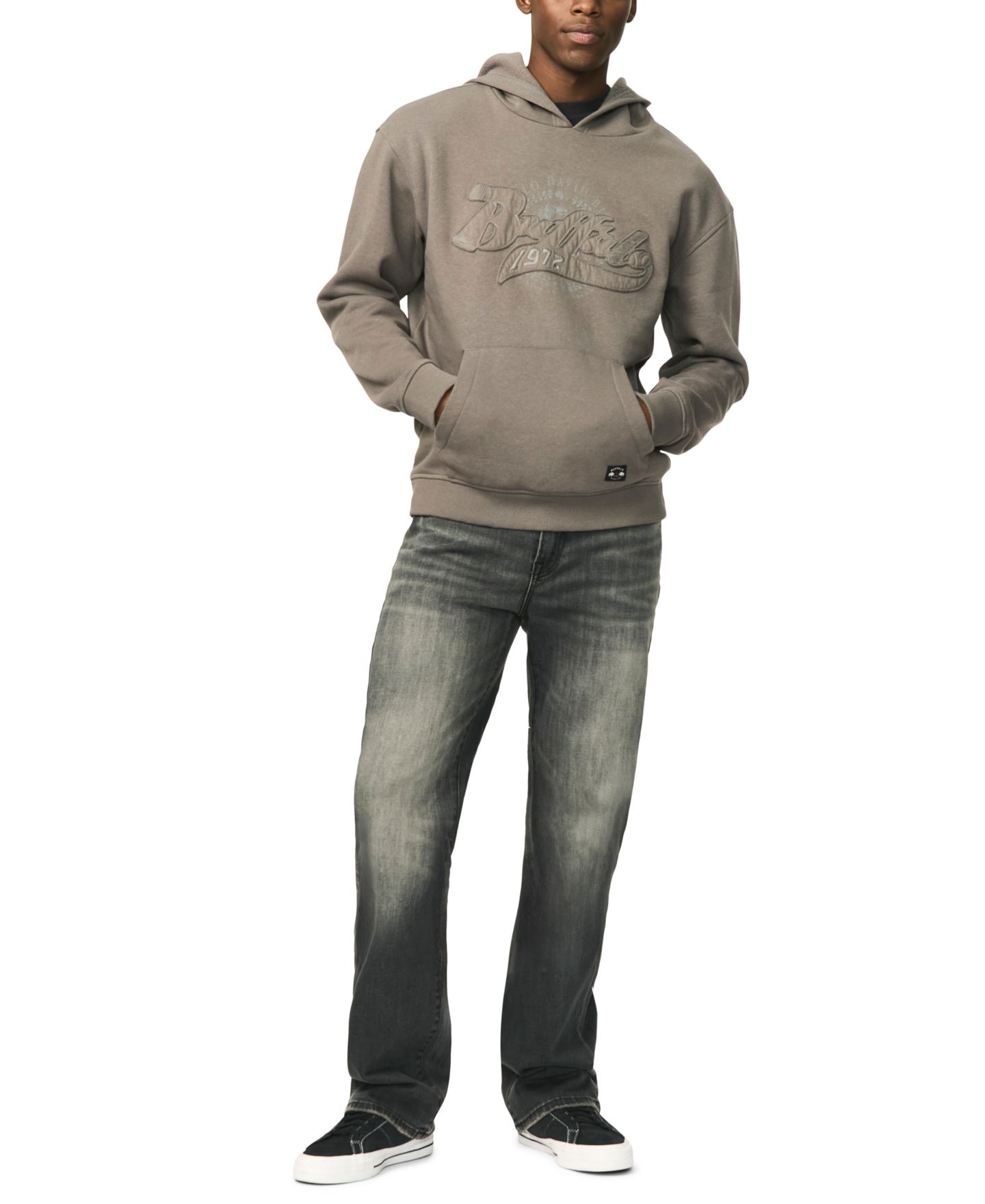 Мужское худи Buffalo David Bitton Farro Heavyweight Brushed Fleece Graphic, цвет: Тёмный серый — фото 2