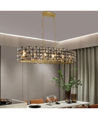 39" Crystal Gold Pendant Chandelier, Geometric Modern Light Fixture (Bulb Not Included)