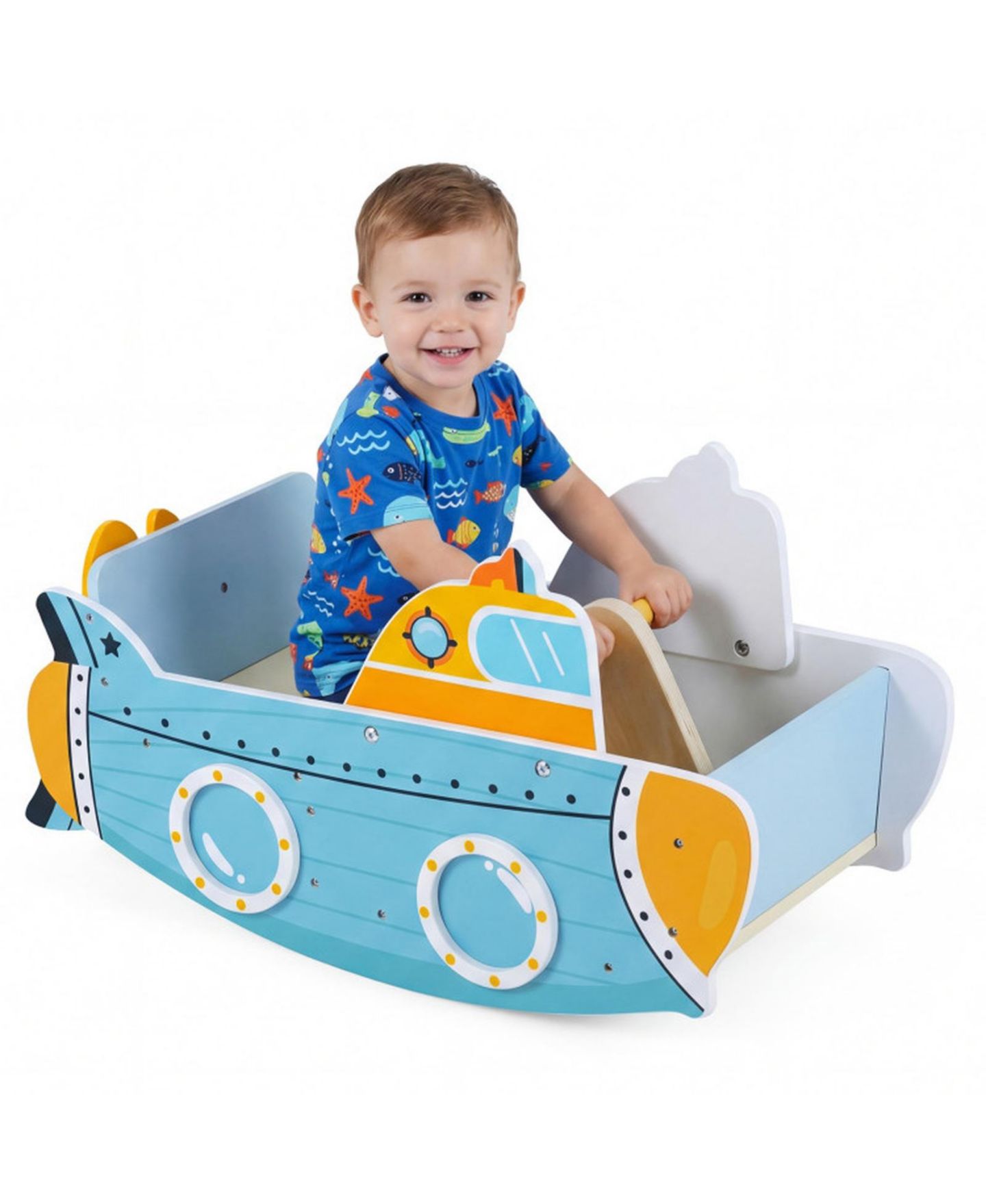 Детская игрушка SUGIFT Wooden Rocking Climber with Rotating Propeller, 45 lb Capacity, Ages 1+, цвет: Синий — фото 10