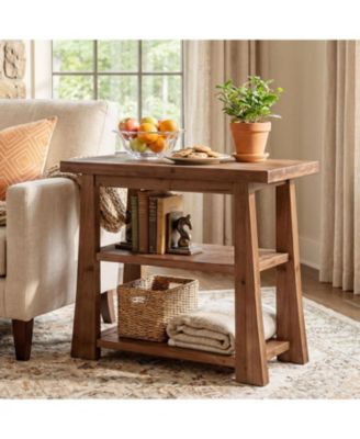 27.55" Solid Wood End Table with 3-Tier Shelves