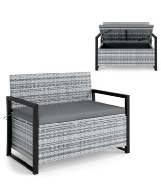 Wicker Storage Loveseat Bench with Cushion, 800-lb Weight Capacity