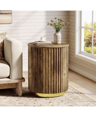 Fluted Round Side Table, Small Bedside Table for Sofa, for Small Spaces, Living Room, Bedroom