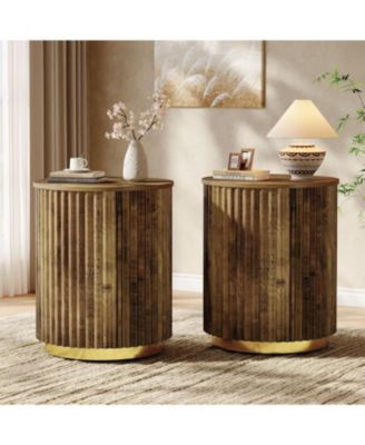 Round Side Table Set of 2, Small Bedside Table for Sofa