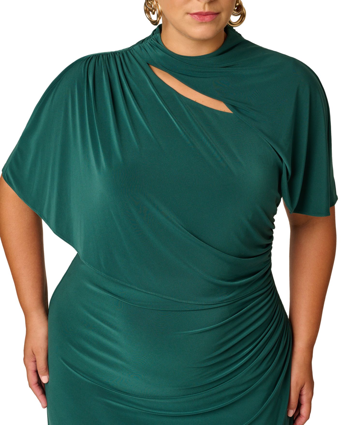 Женское платье Adrianna Plus Size Matte Jersey Short-Sleeve Cutout Mock Neck Capelet, цвет: Тёмно-зелёный — фото 4