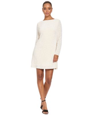 Women's Long-Sleeve Sequin Boat Neck Mini Dress