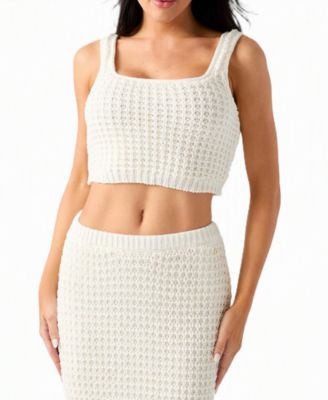 Women's Remi Square-Neck Sleeveless Crop Cotton-Blend Sweater Tank