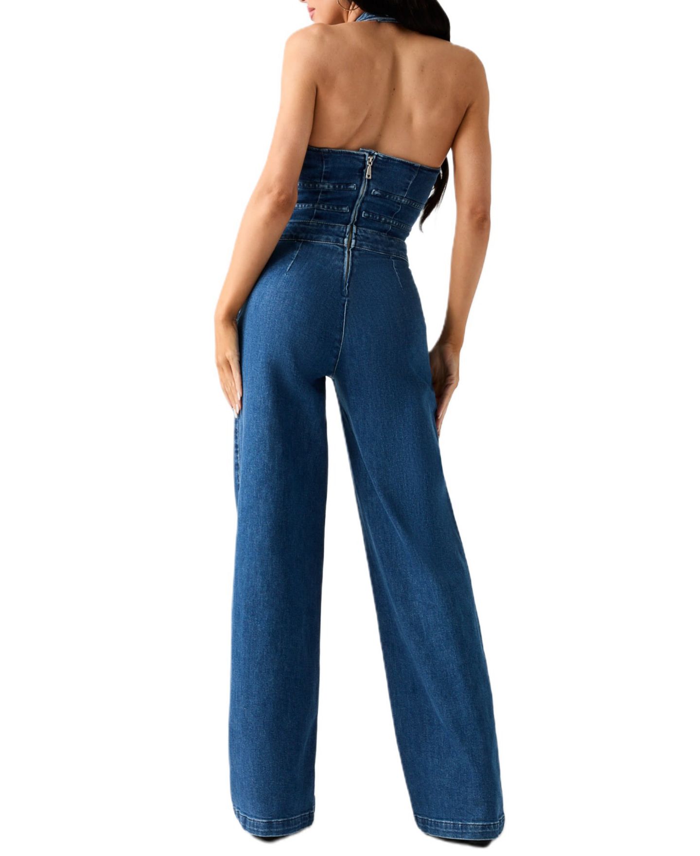 Женский комбинезон GUESS Val Halter V-Neck Wide-Leg Denim Jumpsuit, цвет: Adler — фото 5
