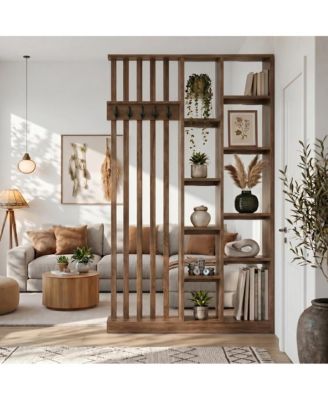 71" Room Divider with Storage Shelves and Hooks