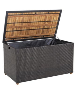 134-Gallon Rattan Storage Box with Acacia Top, Zippered Liner