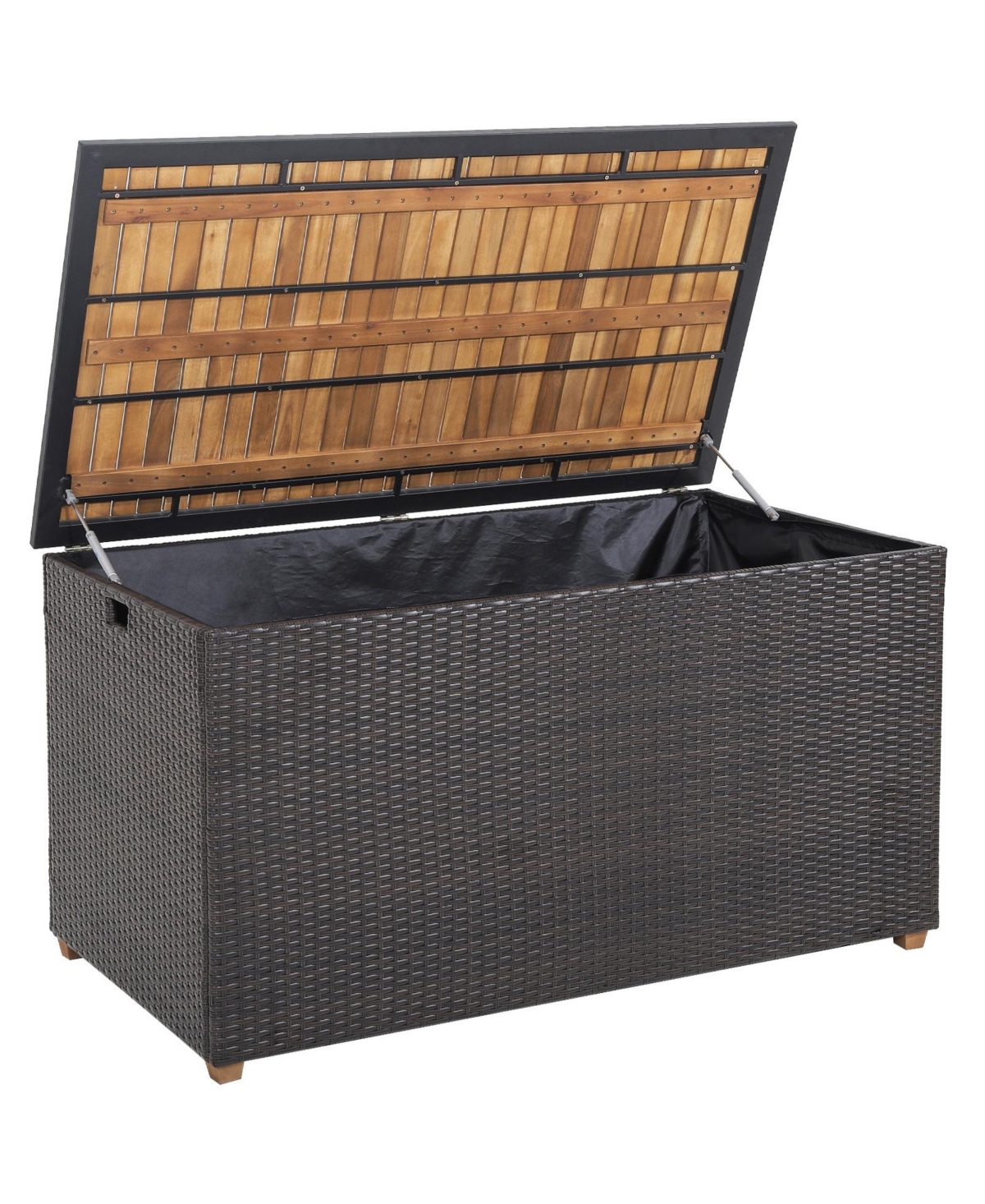 Mecale 134-Gallon Rattan Storage Box with Acacia Top, Zippered Liner