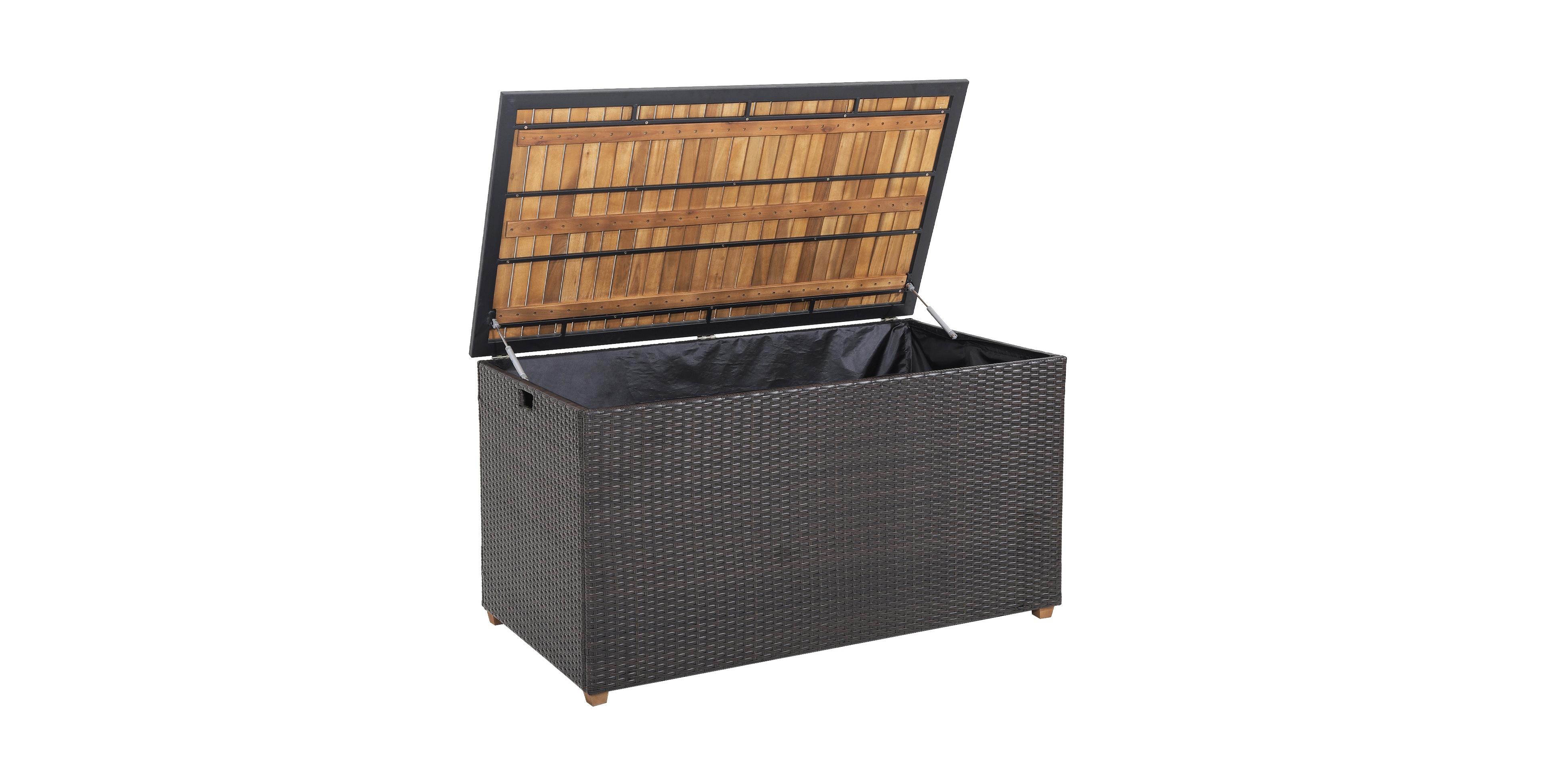 Mecale 134-Gallon Rattan Storage Box with Acacia Top, Zippered Liner