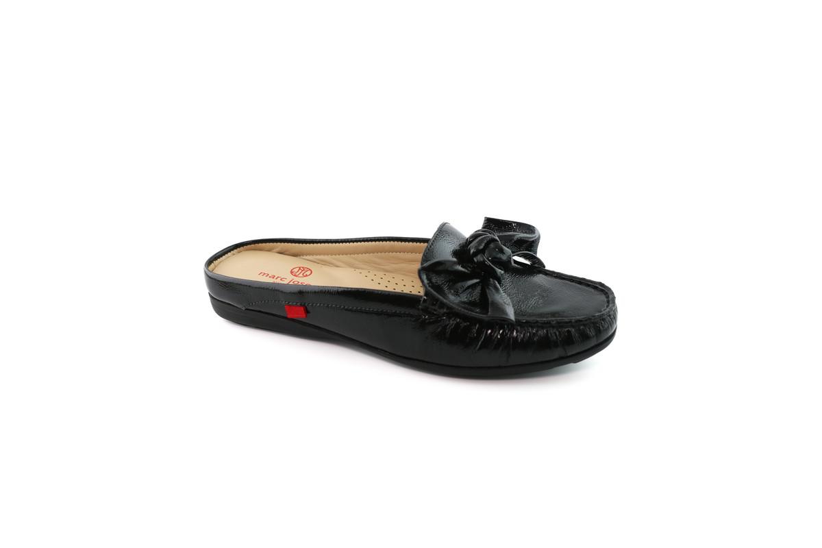 Marc Joseph New York Womens Diane St Slip On Comfort Bow Mule - Black svelte patent leather