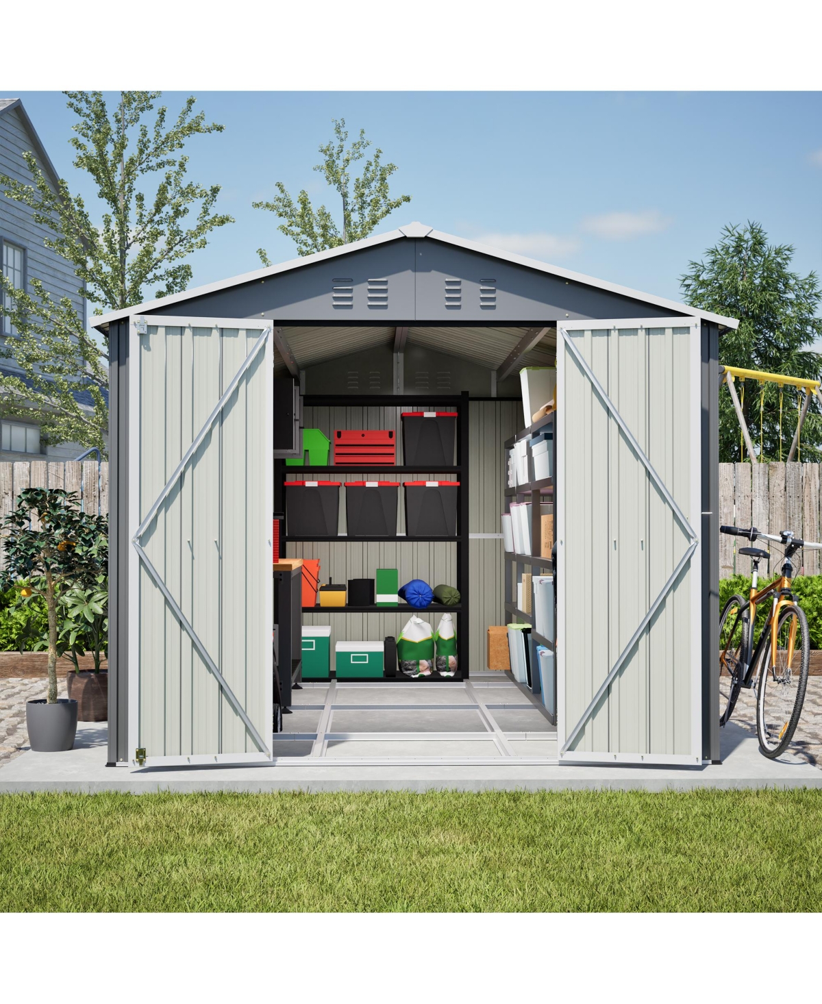 Mondawe 8 x 12 Feet Outdoor Storage Shed, Aluminium Frame and Lockable Doors