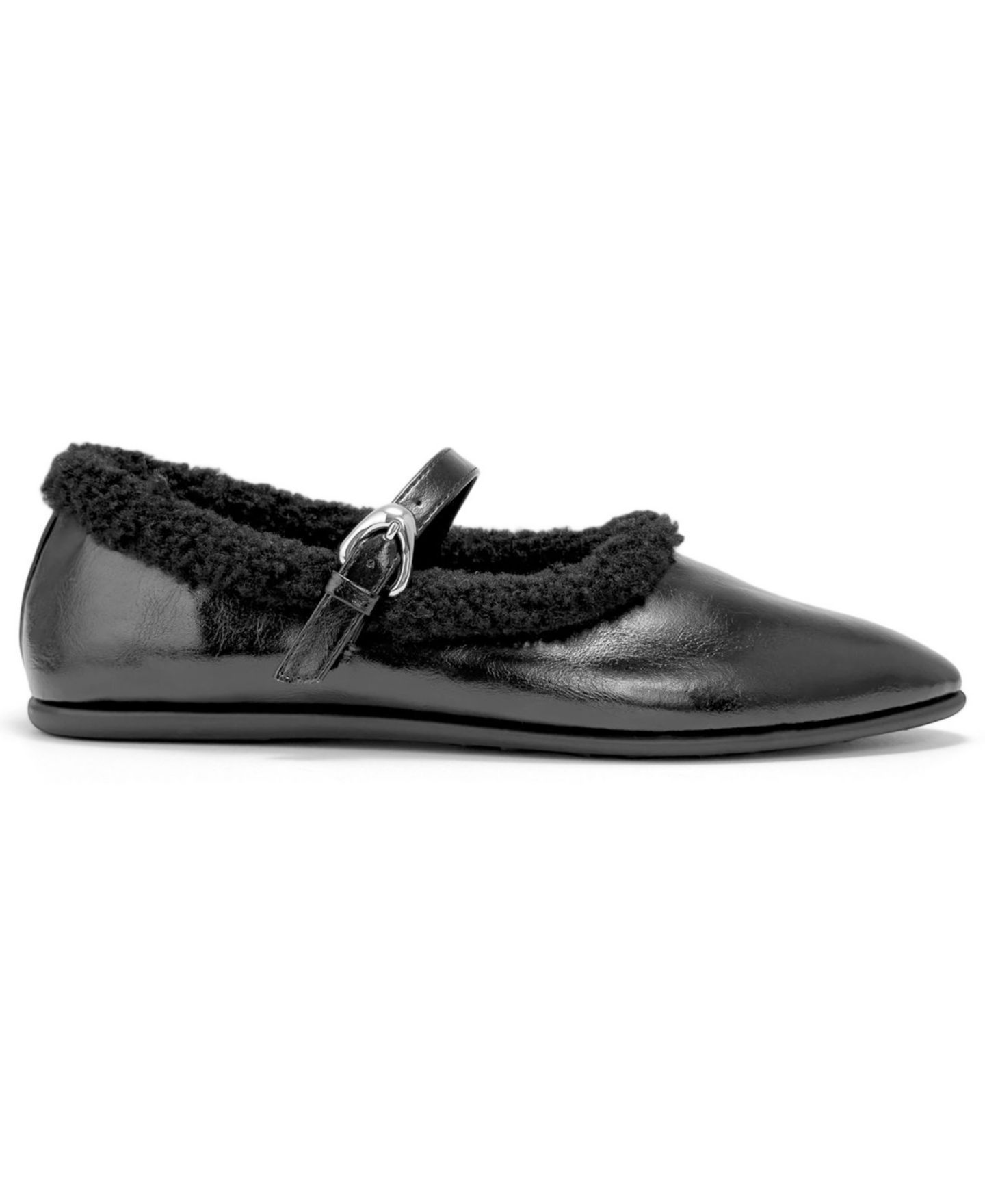 Женские балетки Aerosoles Petra Faux Fur Mary Jane Flats, цвет: Чёрная искусственная кожа — фото 2