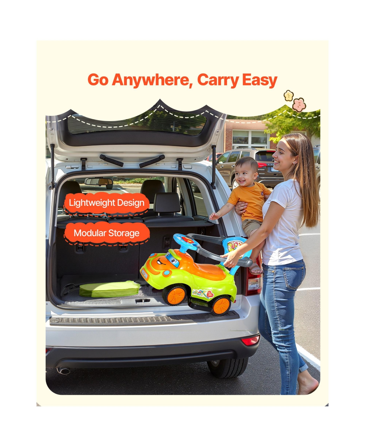 Sevorley 3-in-1 Toddler Ride-On Push Car with Storage, 55 Pounds, Ages 19-36 Months