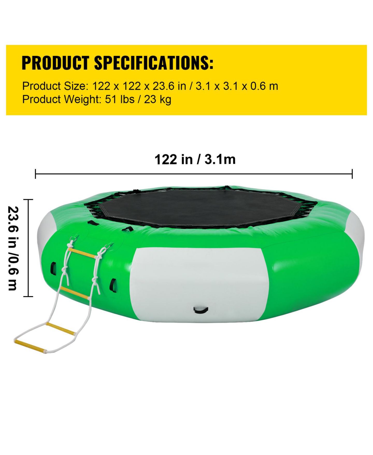 Детская игрушка SEVORLEY 10-Foot Inflatable Water Trampoline with Ladder, 880 Pounds, Ages 6+, цвет: Зелёный / Белый — фото 3
