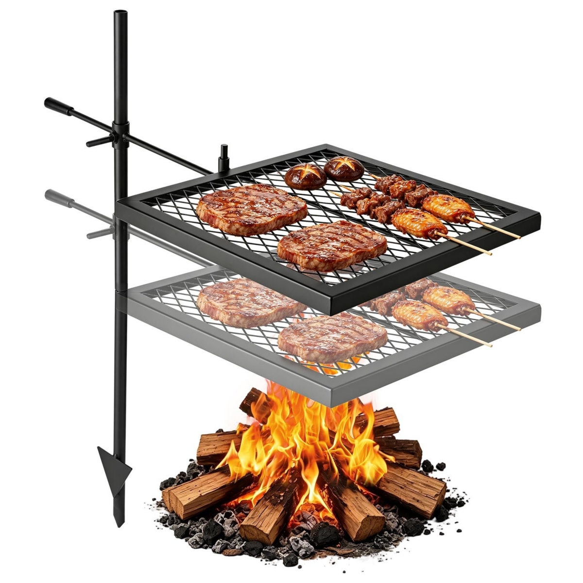 Sugift 16 In Swivel Campfire Grill Grate with 360 Degree Height Adjustable Steel Arm and Carry Bag