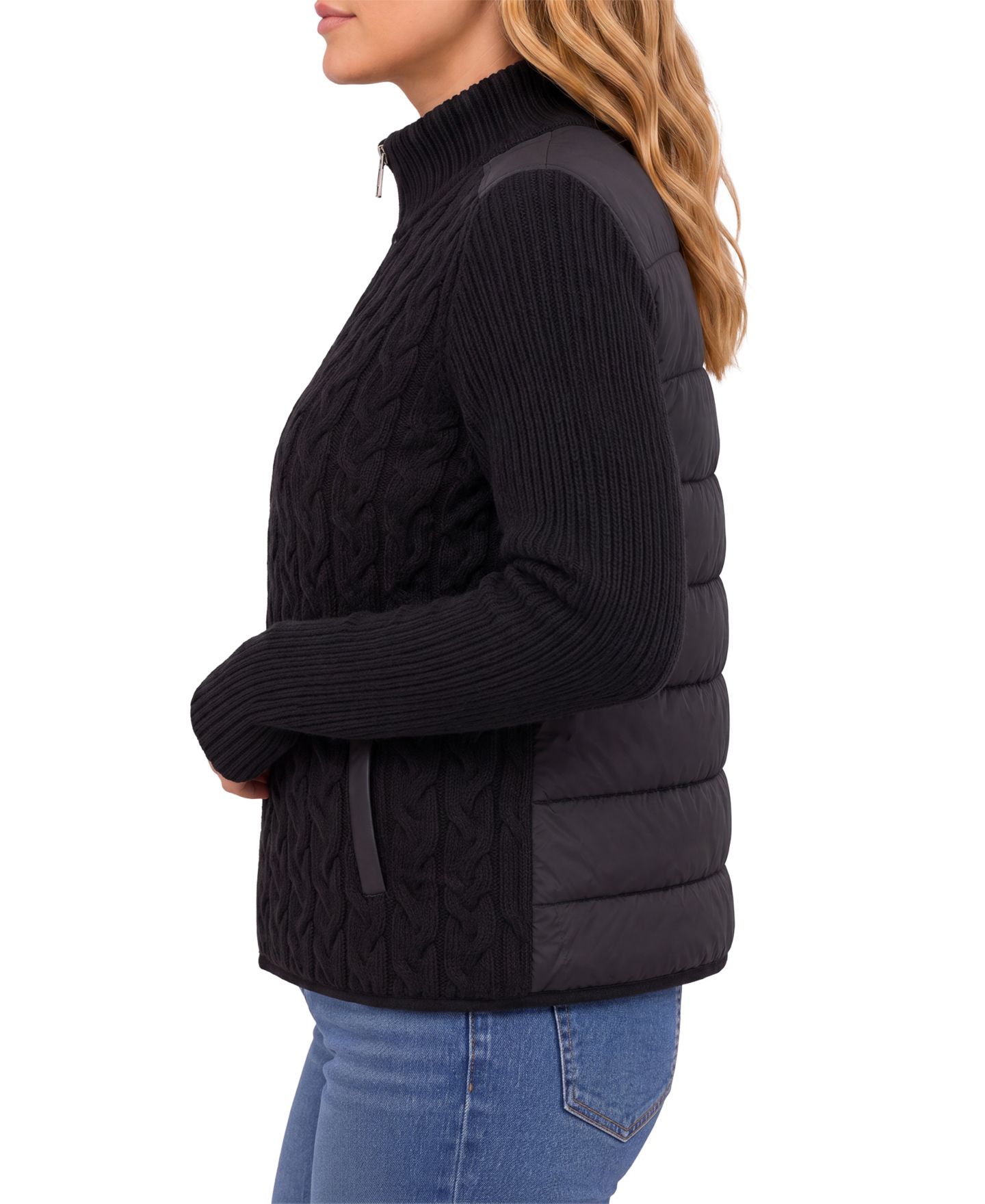 Женская куртка Liverpool Los Angeles Petite Reversible Quilted Cable-Knit, цвет: Чёрный — фото 2