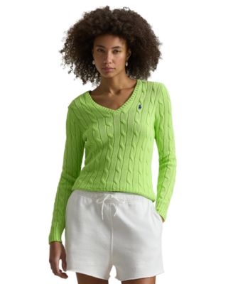Women's Cable-Knit Cotton V-Neck Sweater