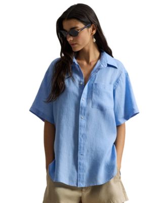 Women's Oversize Fit Linen Short-Sleeve Shirt