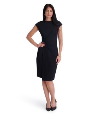 Women's Crepe Scuba Gathered Twist-Front Cap-Sleeve Dress