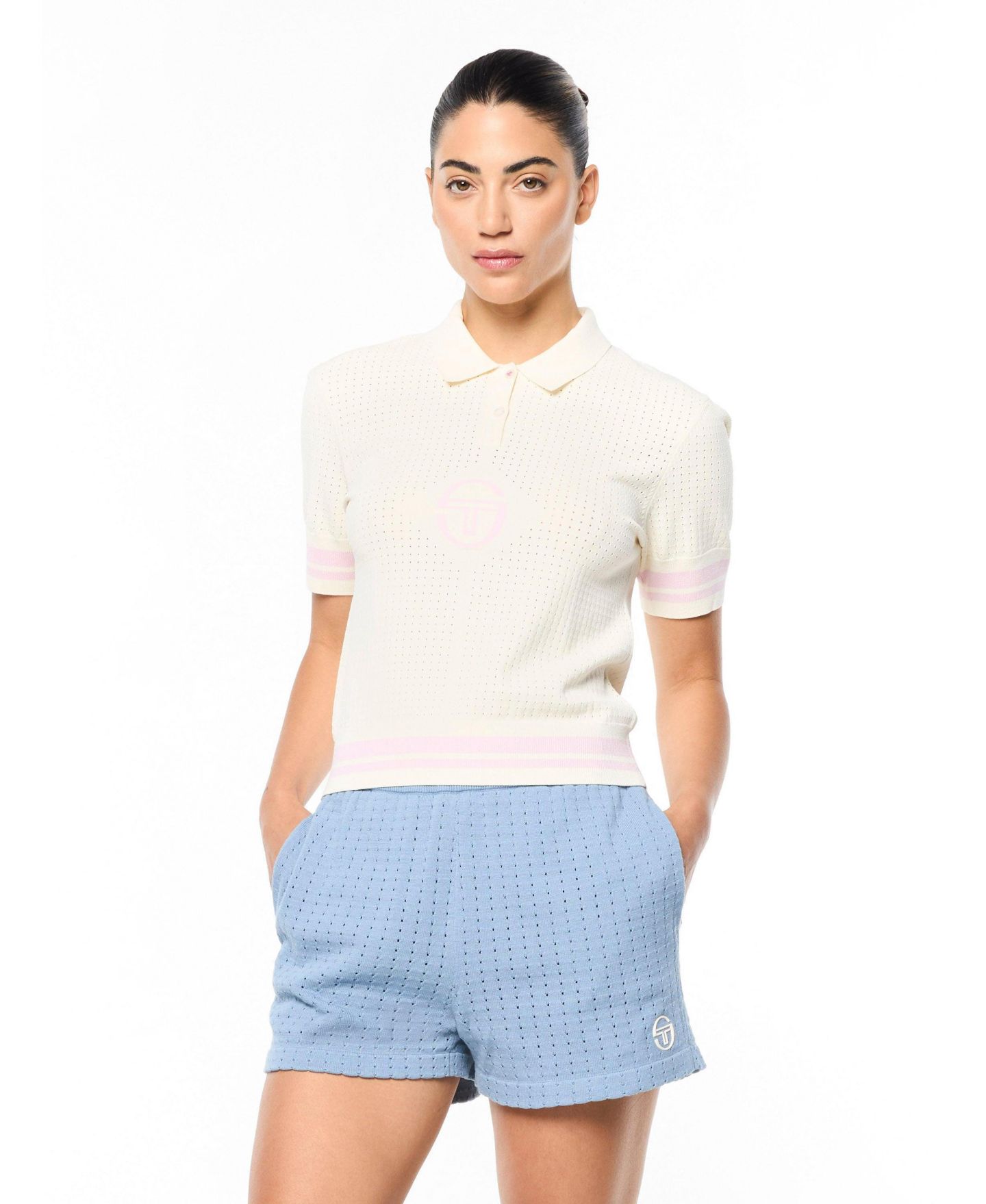 Женское поло Sergio Tacchini Leila Short-Sleeve Pointelle-Knit Polo, цвет: Gardenia — фото 1