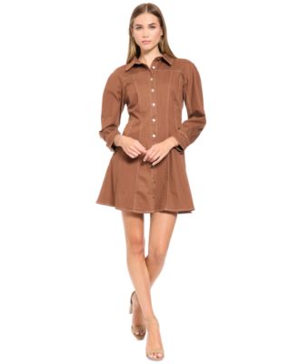 Women's Long-Sleeve Mini Denim Shirt Dress