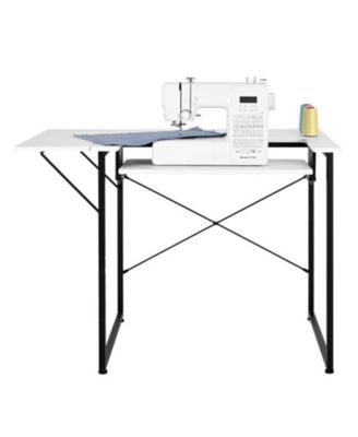 Generic for Sewing Table - Multipurpose Sewing Machine Table with Foldable Side Shelf, Adjustable Shelf, Steel Legs, Computer Desk for Home