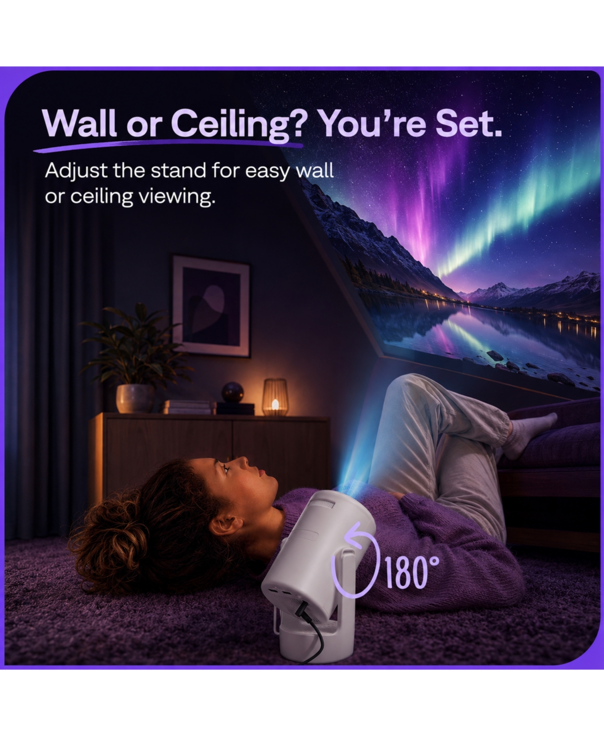 Aurzen Ultra-Portable Roku Tv Mini Projector with WiFi and Bluetooth, Upgraded Sound Base, 180degree(s) Rotation, Auto Vertical Keystone, and Zoom