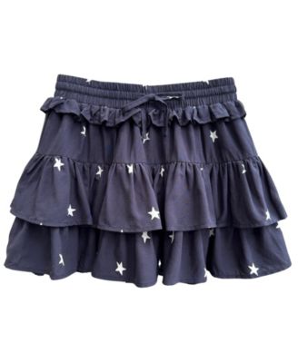 Girls' 7-16 Star Printed Drawcord Tiered Skirt