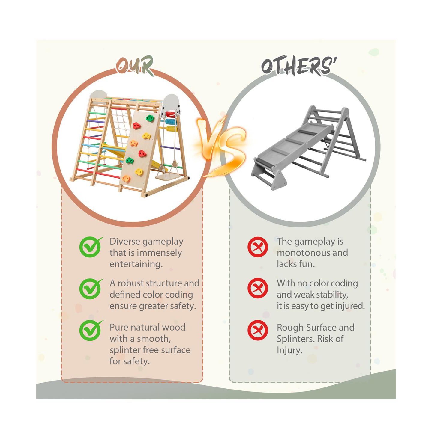 Детская игрушка YOBTOP 9-in-1 Foldable Wooden Climbing Frame with Slide, 176 lbs Capacity, Ages 3+, цвет: Натуральный — фото 10