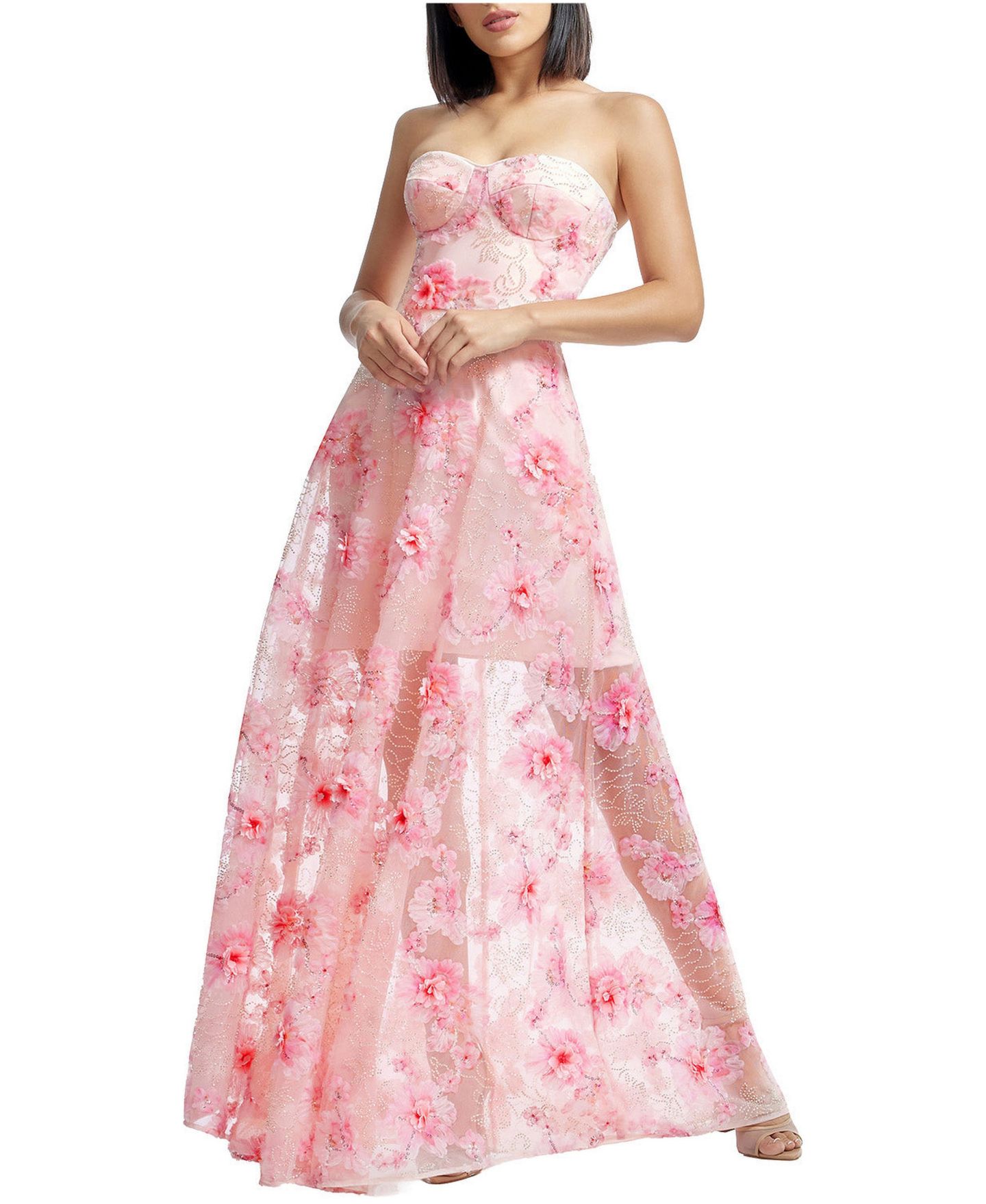 Женское платье Dress the Population Connor Strapless Sweetheart 3D Floral Gown, цвет: Розовый разноцветный — фото 3