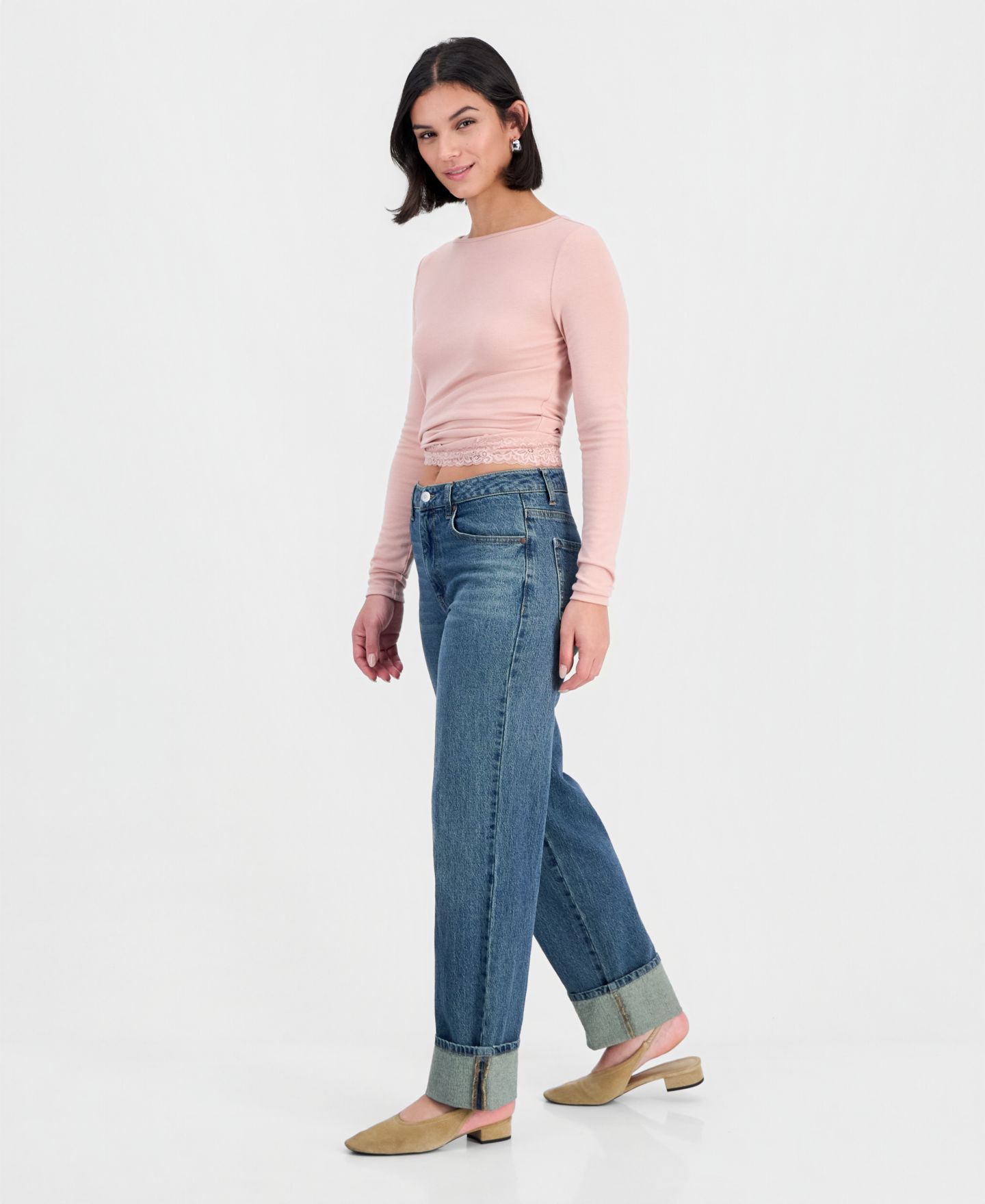 Женские джинсы And Now This High-Waisted Cuffed-Hem Straight-Leg, цвет: Средняя варка — фото 2