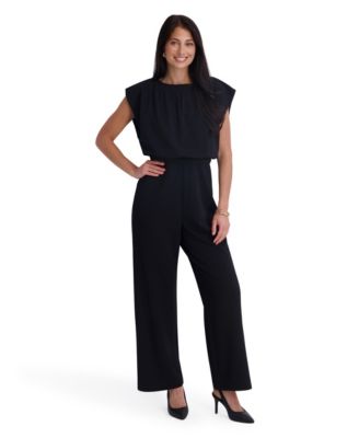 Women's Crepe Scuba Wide-Leg Cap-Sleeve Business Casual Jumpsuit