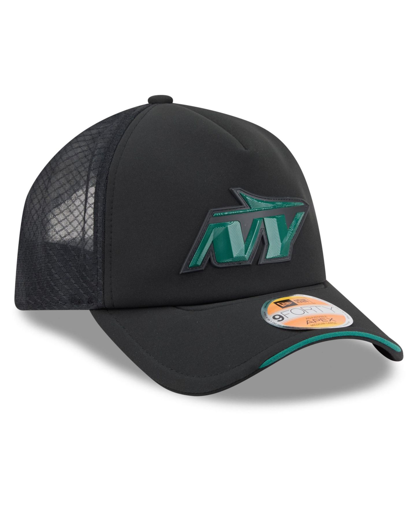 Мужская кепка New Era Black New York Jets 2026 Sideline Apex 9FORTY Adjustable Trucker Hat — фото 4