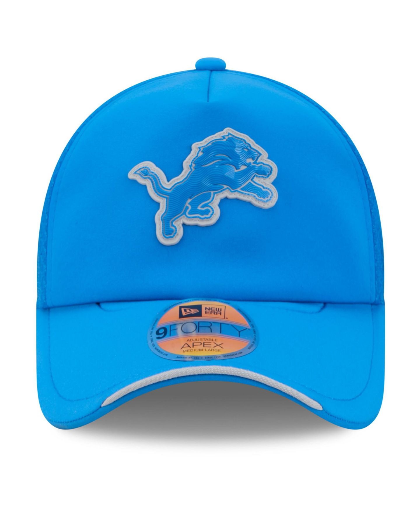 Мужская кепка New Era Blue Detroit Lions 2026 Sideline Apex 9FORTY Adjustable Trucker Hat — фото 5