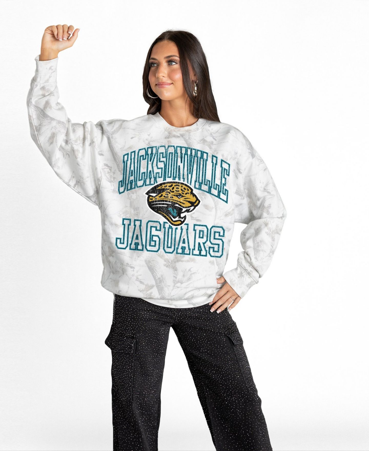 Женская толстовка Gameday Couture Arctic Camo Jacksonville Jaguars Whiteout Oversized Premium Fleece — фото 3