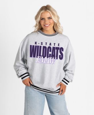 Women's Gray Kansas State Wildcats Oversized Showdown Ringer Stripe Sweatshirt
