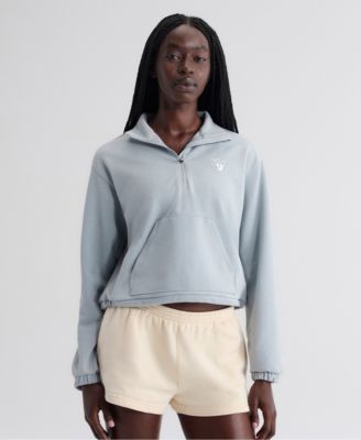 Women's Blue Las Vegas Raiders Oversized Clutch Tri-Blend Quarter-Zip Pullover Sweatshirt