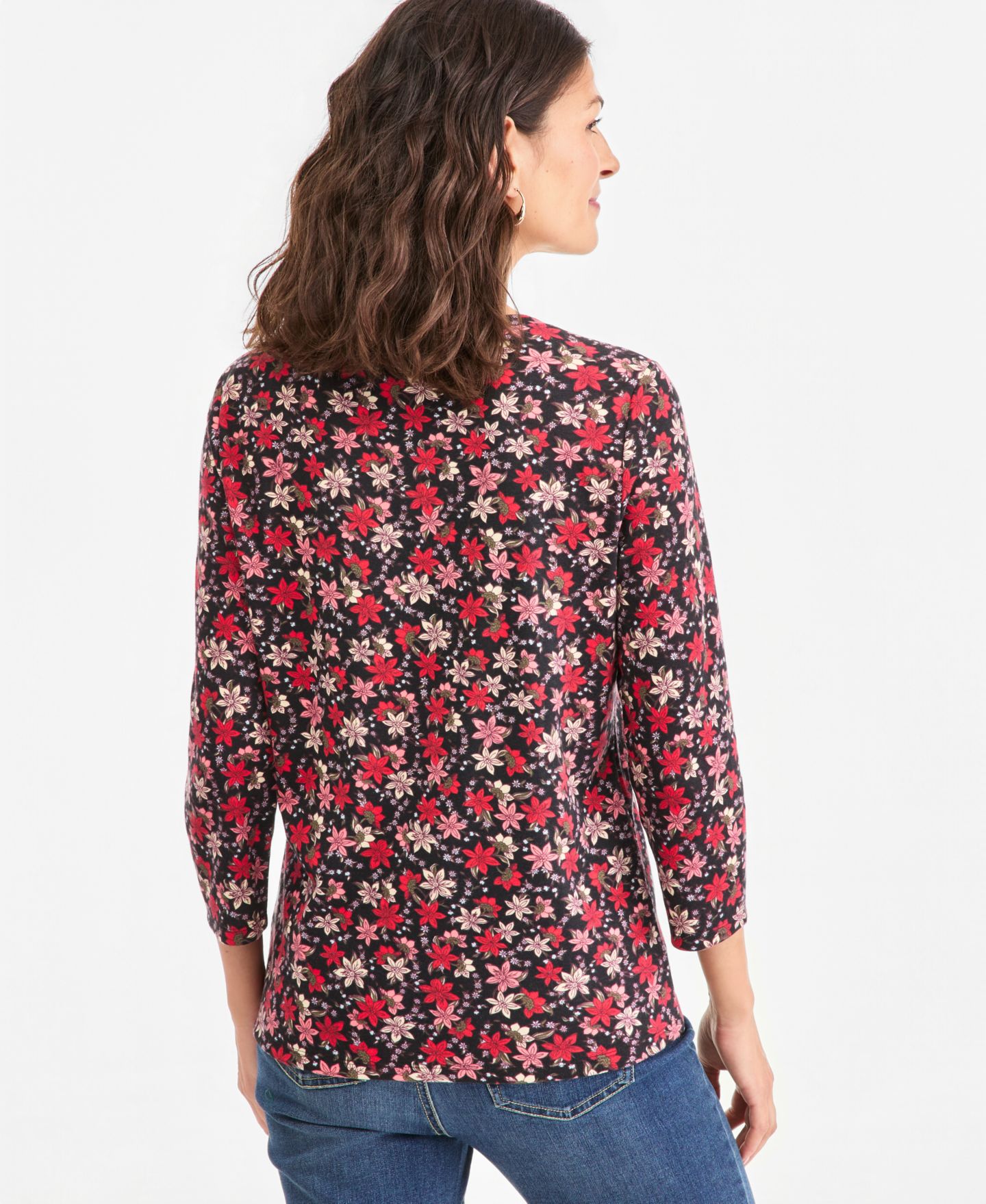 Женский топ Style & Co Petite Printed 3/4-Sleeve Henley, цвет: Глубокий чёрный — фото 3