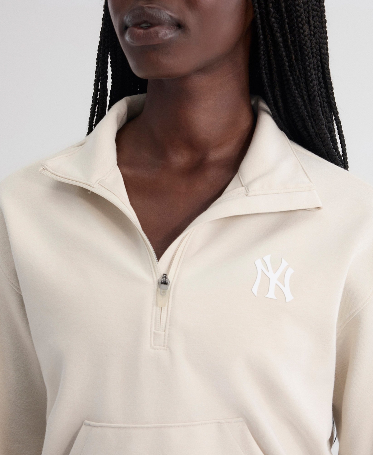 Fanatics Women's Beige New York Yankees Oversized Clutch Tri-Blend Half-Zip Pullover Sweatshirt