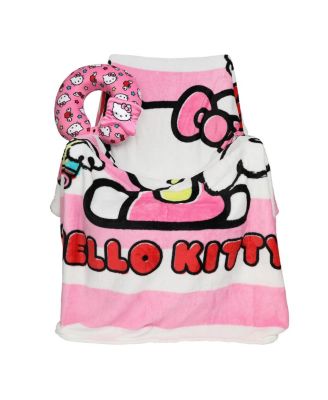 Adult Travel Set with Neck Pillow Eye Mask and Throw Blanket - Adorable Comfort for Hello Kitty Fans on the Go!
