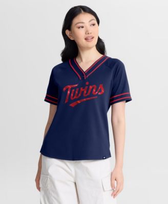 Women's Navy Minnesota Twins Diva Race Ahead Raglan V-Neck T-Shirt