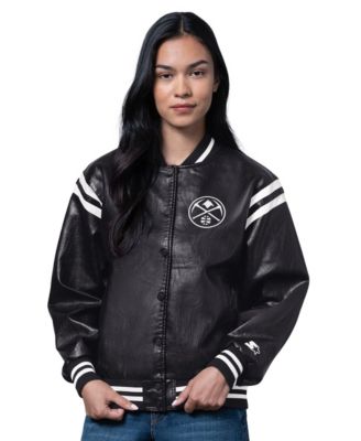 Women's Black Denver Nuggets High Heat Leather Varsity Full-Snap Jacket