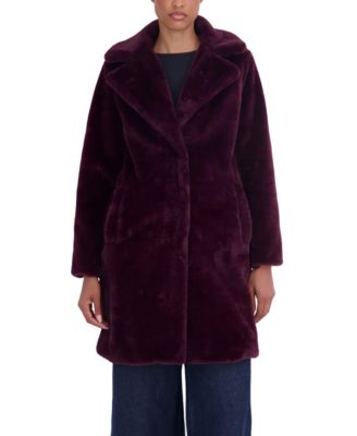Women's Faux Fur Notch Collar 3/4 Coat