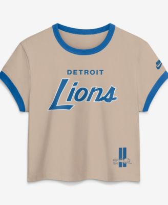 Women's Cream Detroit Lions Rewind Ringer Mod Cropped T-Shirt