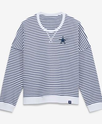 Women's White/Navy Dallas Cowboys Striped Oversized French Terry Sweatshirt