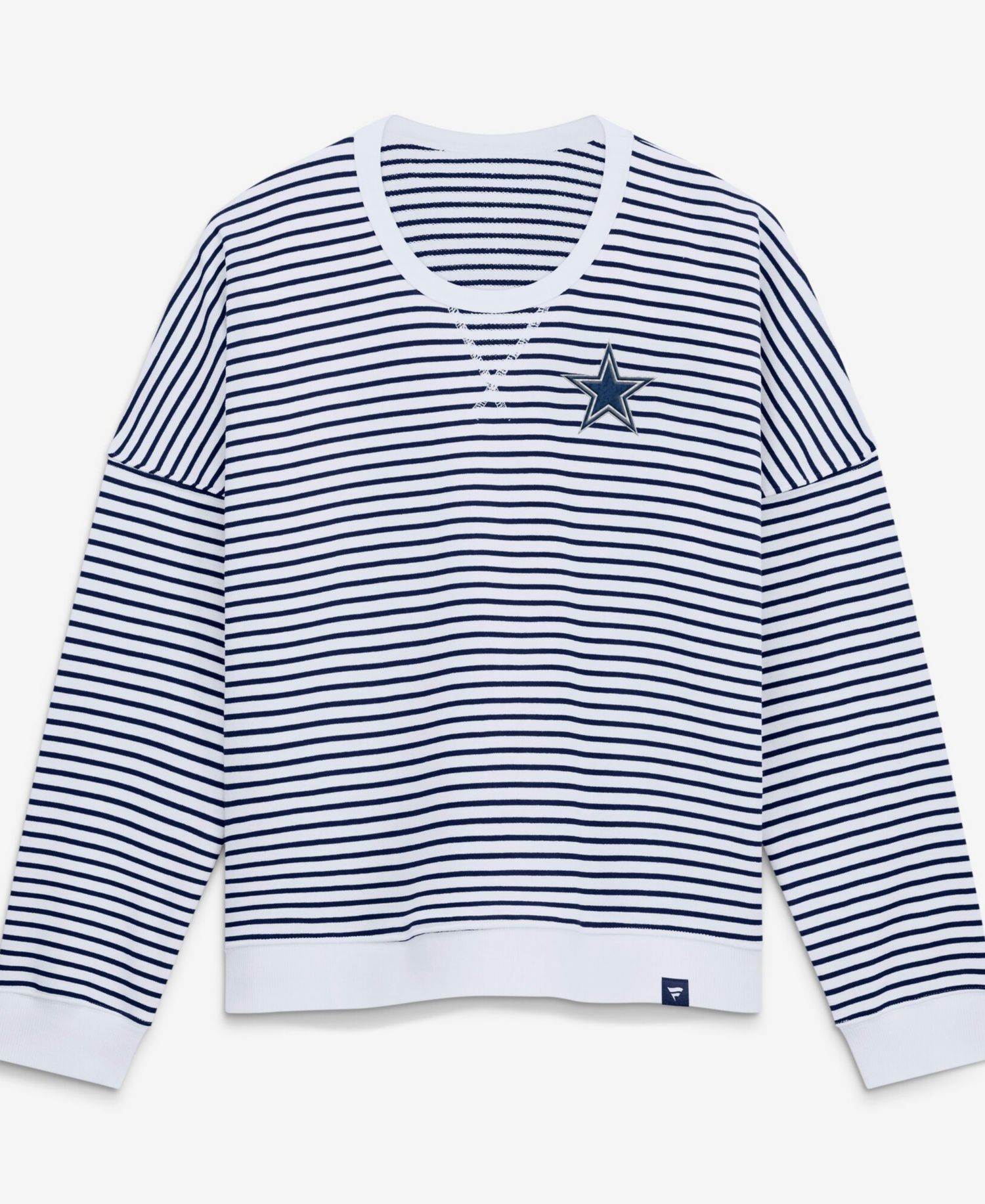 Women's White/Navy Dallas Cowboys Striped Oversized French Terry Sweatshirt