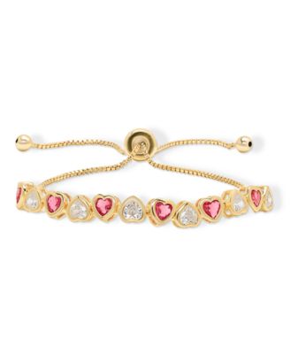 Simulated Ruby and Cubic Zirconia Bezel Heart Adjustable Bracelet