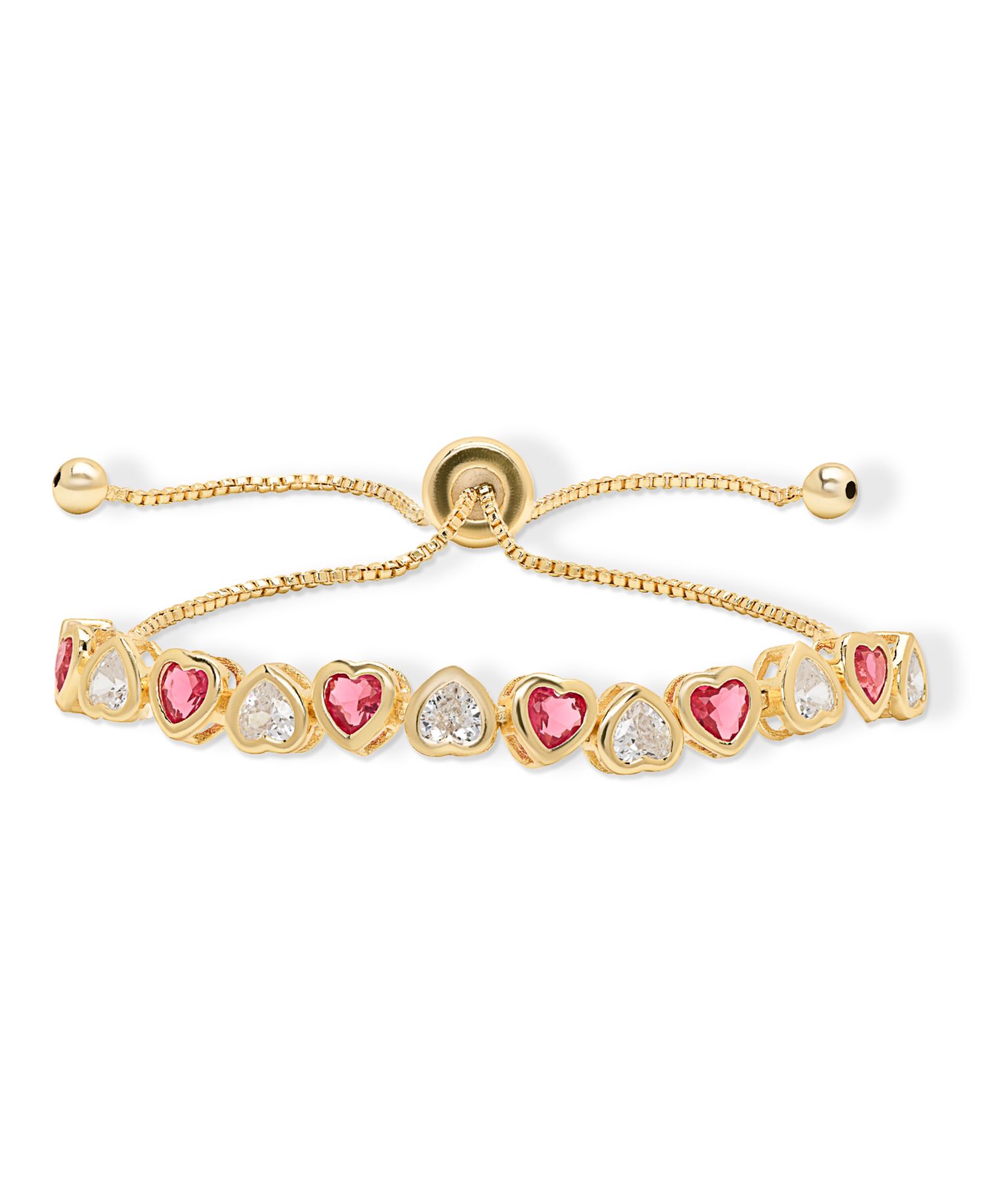Simulated Ruby and Cubic Zirconia Bezel Heart Adjustable Bracelet